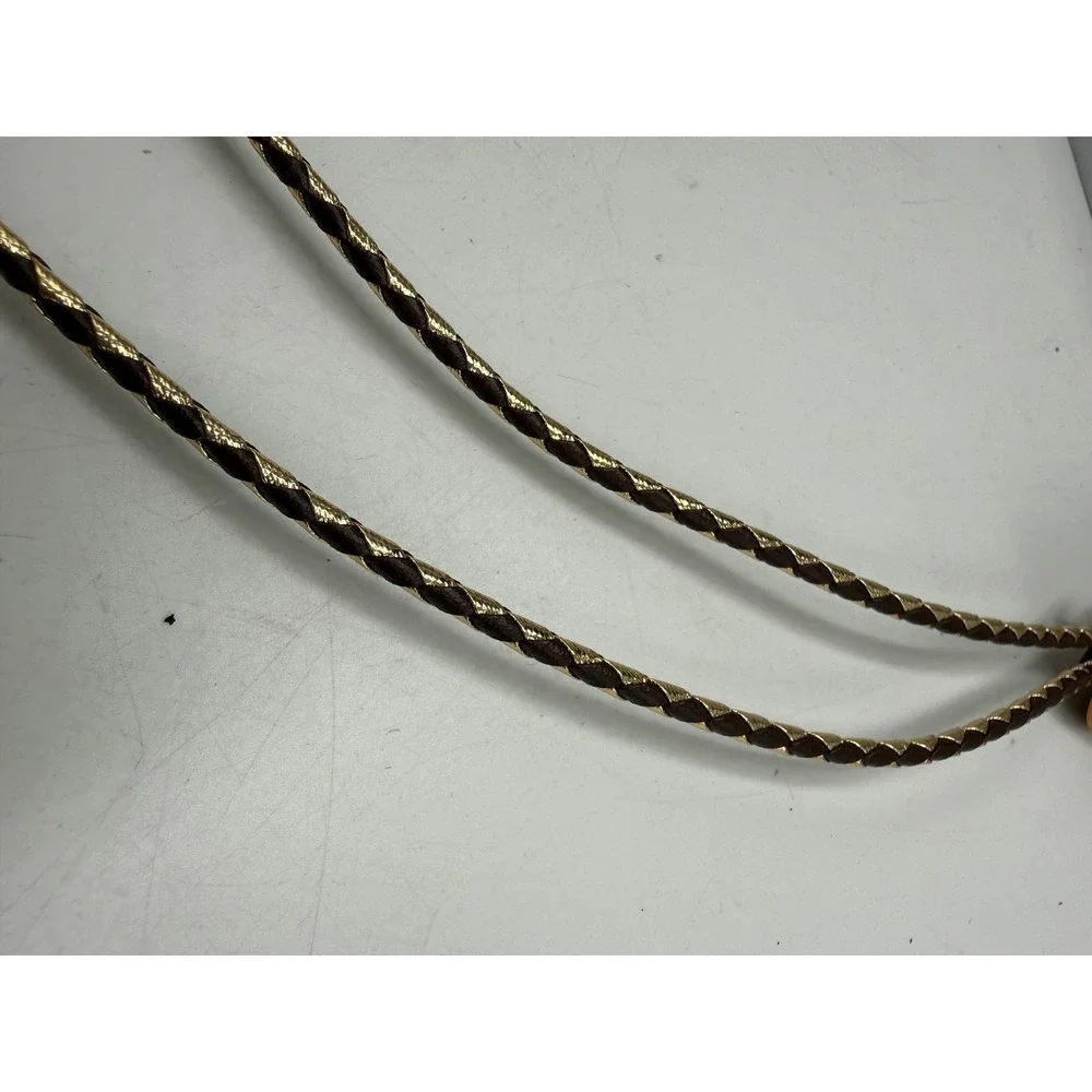 Vintage Dennis Dahl 1996 Wood Bolo Tie 1907 Indian Head Penny Gold Feather Tips